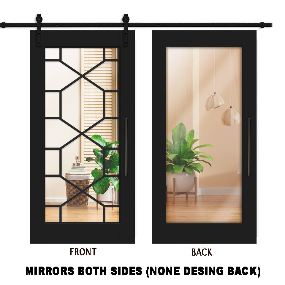 Puerta Corrediza De Madera Estilo Frances Con 18 Paneles de Espejo Insertado MEPC-3261